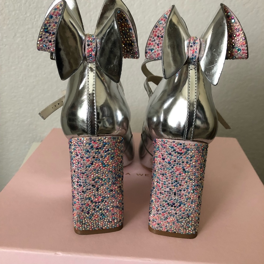 Sophia Webster Silver Mary Jane Heels with Multicolor Glitter Accents - Picture 5 of 8